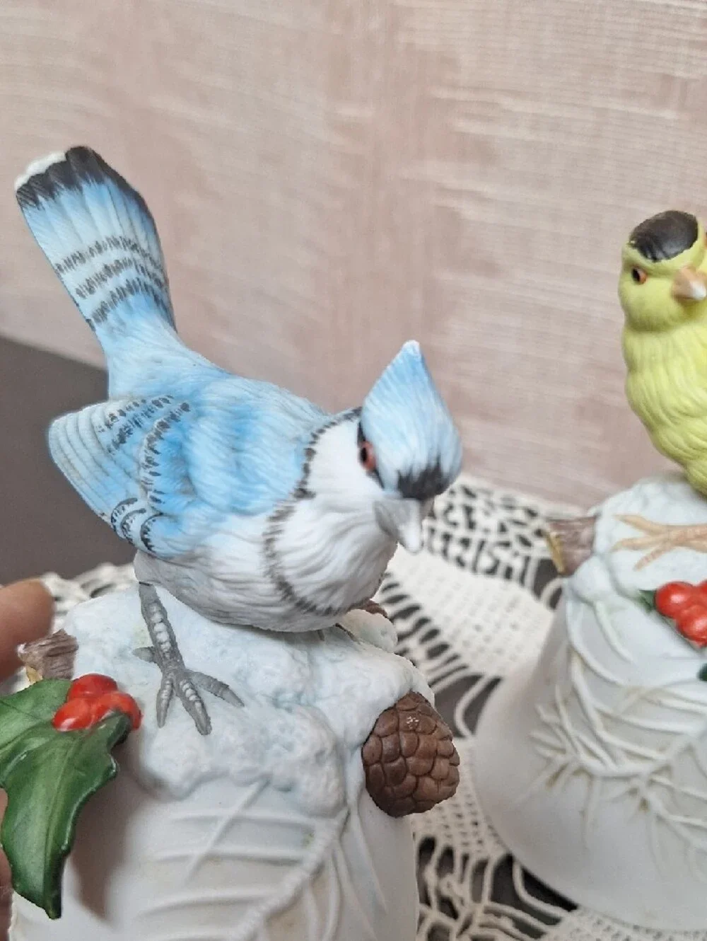 Ceramic Bird Bell Set - Blue, Yellow, Red Decorative Perches